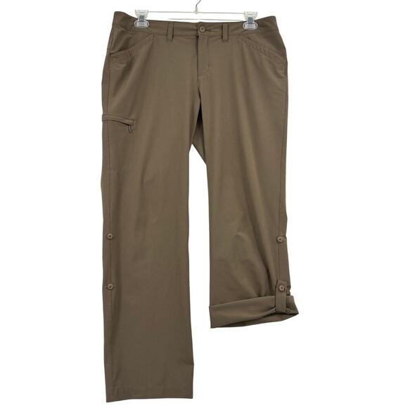 Eddie Bauer Cargo Hiking Pant Size 14 Brown Adventurer Stretch Roll Tab Leg - Picture 1 of 13